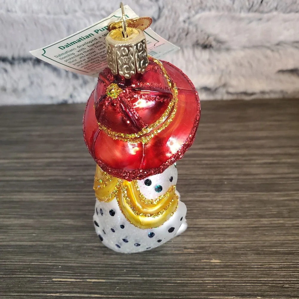Old World Christmas Dalmatian Firefighter‎ Chief Dog Glass Ornament 12208 NOS